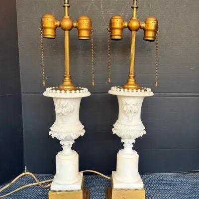 Pair Of NeoClassical Alabaster Table Lamps, Work