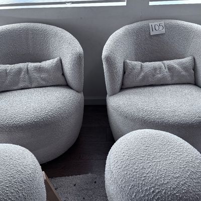 2 White swivel chairs with ottomans