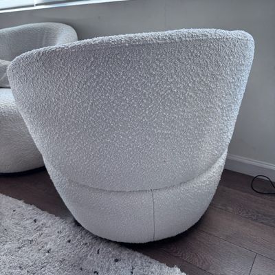 2 White swivel chairs with ottomans