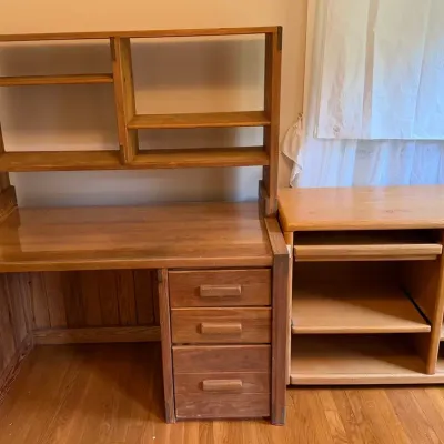 Wood Desk and Computer/Printer Stand