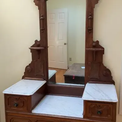 Marble Topped Walnut Dresser with Mirror -1870-1900