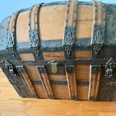 Victorian Dome Top Wooden Steamer Trunk