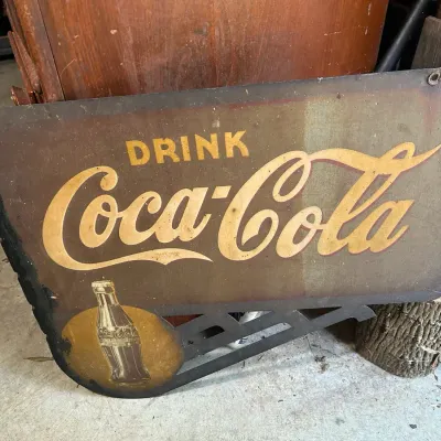 Vintage Double-Sided Drink Coca-Cola Flange Sign