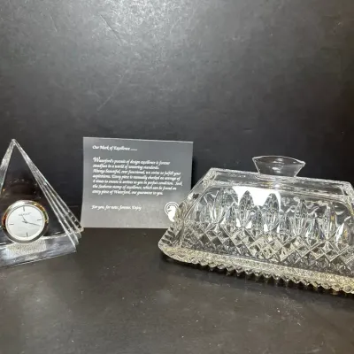 Waterford Crystal Butter Dish & Small Clock