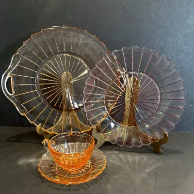 7pc Sierra (pinwheel) Pink Depression Glass