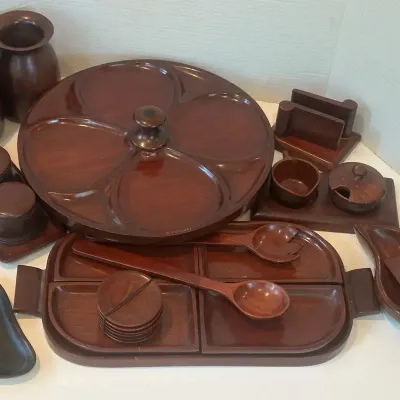Vintage Hand-Carved Mahogany Serving Set