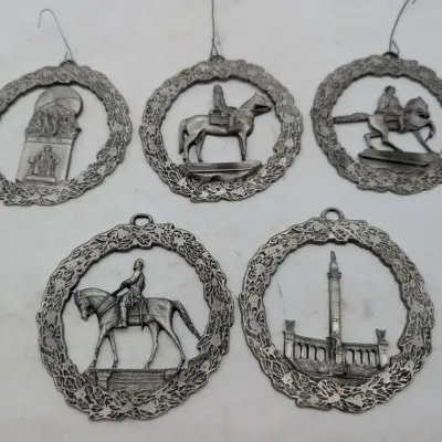 5 Pewter Richmond Monument Ave. Christmas Ornaments