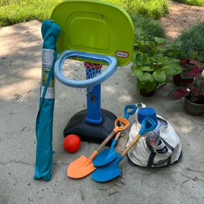 Beach Toys & Umbrella + Little Tikes Basketball Hoop 