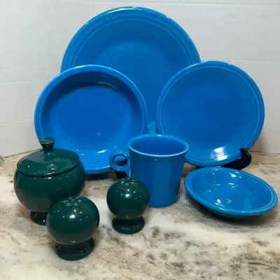 9 Pc Blue Fiesta Ware