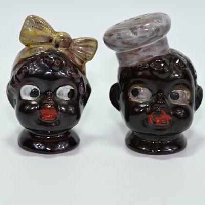 Salt and Pepper Shaker Set - Man and Woman Busts - Black Americana