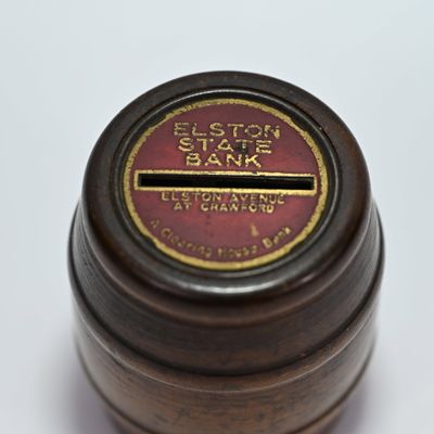 Coin Bank - Elston State Bank Barrel Still Coin Bank w Key