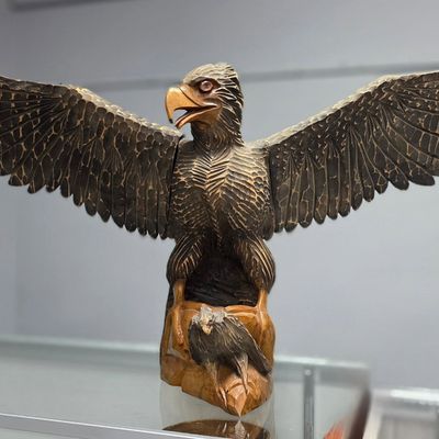 Sale Photo Thumbnail #158: Folk Art Wooden Carved Eagle & Fledgling Statue