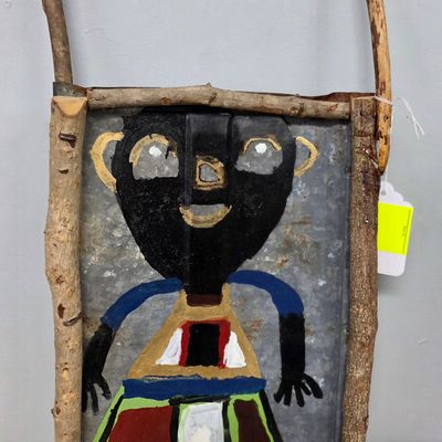 Sale Photo Thumbnail #304: James "Buddy" Snipe Folk Art Painting on Tin With Wood Frame Signed