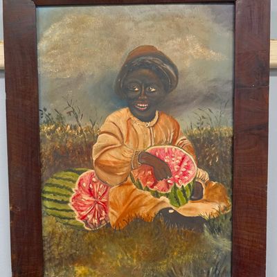 Sale Photo Thumbnail #185: Black Americana Girl Eating Watermelon Painting