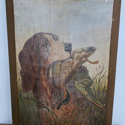Sale Photo Thumbnail #239: 1840s Still Life 'Sporting Dog' Painting