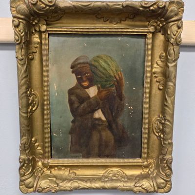 Sale Photo Thumbnail #183: 1800s Black Americana Child or Young Man Holding Watermelon Painting