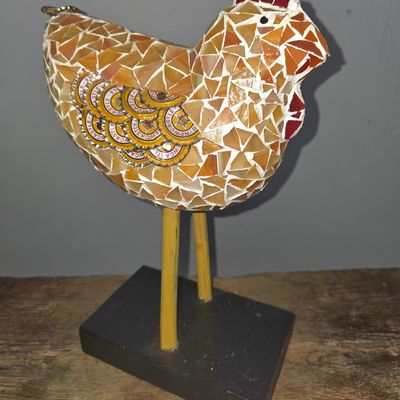 Sale Photo Thumbnail #253: Folk Art Mosaic-Bottle Cap Chicken Figural