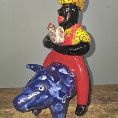 Sale Photo Thumbnail #214: Larry Wilson Black Man Pig Rider With Chicken