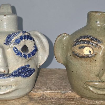 Sale Photo Thumbnail #276: Pair of Jerry Brown Pint Size Face Jugs