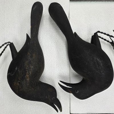 Sale Photo Thumbnail #238: Early Carved Wood Crow Standing Working Decoys