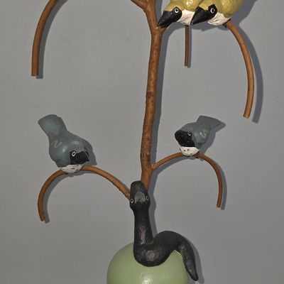 Sale Photo Thumbnail #219: Folk Art Wood Carved Bird W/ Snake & Birds