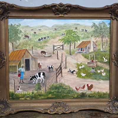 Sale Photo Thumbnail #210: Jeannette Dingler Black Americana Man Farming Folk Art Painting