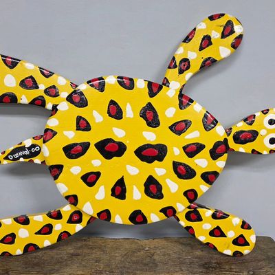 Sale Photo Thumbnail #246: Fine Painted Wood Carved Folk Art Turtle By: BEBO