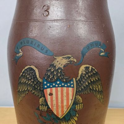 Sale Photo Thumbnail #295: 3 Gallon Crock With Eagle & Crest Decoration