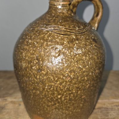 Sale Photo Thumbnail #93: Early 1850s Crawford Co. GA Quart Decorated Jug