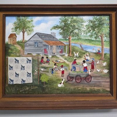 Sale Photo Thumbnail #189: Jeannette Dingler Black Americana Family Picnic Folk Art Painting