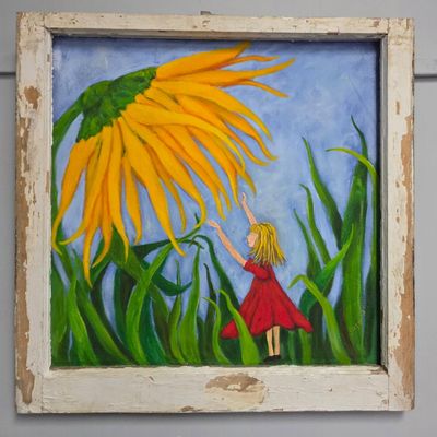 Sale Photo Thumbnail #299: Georgia Artist: Vikki Mancil Weigel Folk Art Sunflower Painting