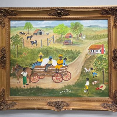 Sale Photo Thumbnail #209: Jeannette Dingler Black Americana Family Farming Folk Art Painting