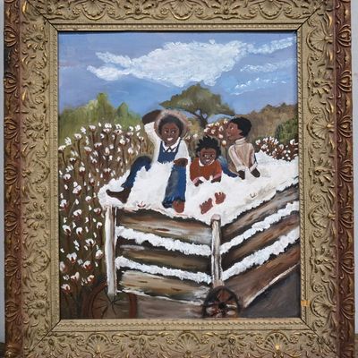 Sale Photo Thumbnail #216: Black Americana Children Sitting In Wagon