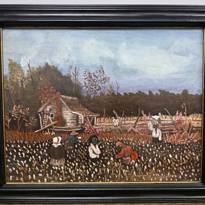 Sale Photo Thumbnail #215: Black Americana Picking Cotton On Farm Painting