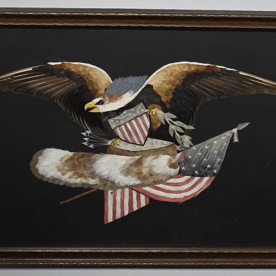 Sale Photo Thumbnail #45: 19th Century American Eagle Coat of Arms Made of Feathers