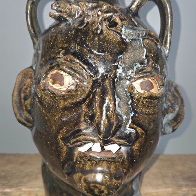 Sale Photo Thumbnail #199: Early Period Chester Hewell Folk Pottery Face Jug