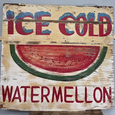 Sale Photo Thumbnail #157: 1950s Hand Painted 'Ice Cold Watermelon' Sign