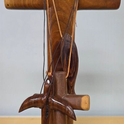 Sale Photo Thumbnail #312: Artisan Wood Carved Cross With Pendants