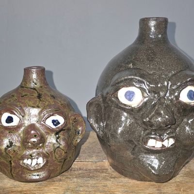 Sale Photo Thumbnail #236: Pair of Grace Nell Hewell Face Jug Lot of Two