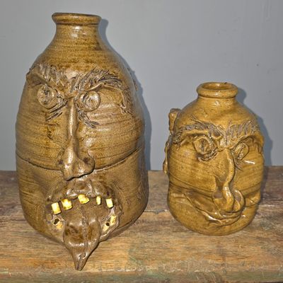 Sale Photo Thumbnail #293: W.T. McLennan Folk Pottery Face Jug Lot of 2