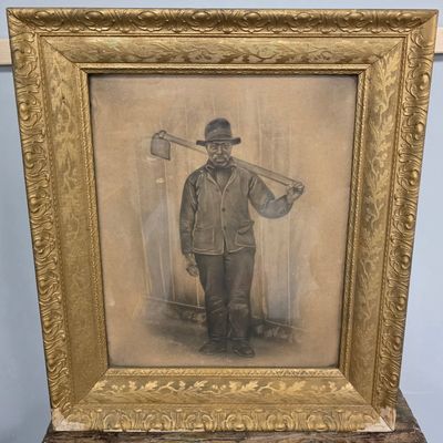 Sale Photo Thumbnail #265: 1870s Charcoal Drawing of African American Farmer
