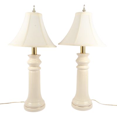 A Pair of Neoclassical Style Fluted Ceramic Table Lamps
