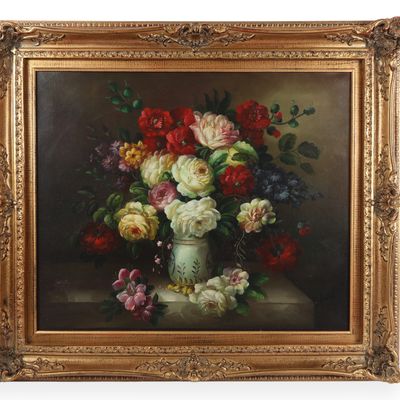 Gloria (20th Century) Floral Still Life Oil on Canvas