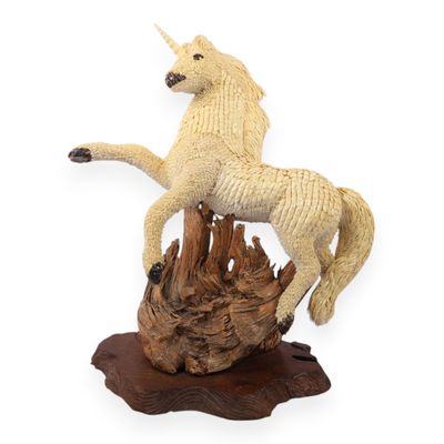 Large Folk Art Shell-Work Rearing Unicorn Sculpture