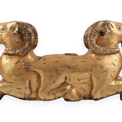 Egyptian Style Gilded Carved Wood Bicephalic Ram Sculpture