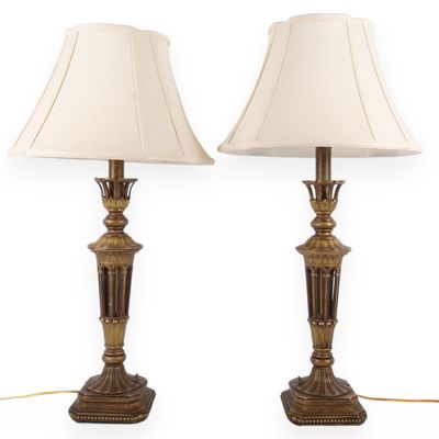 A Pair of Neoclassical Style Openwork Gilt Composition Table Lamps