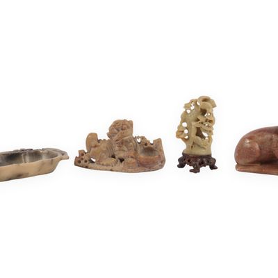 A Collection of Four Chinese Carved Soapstone Objects