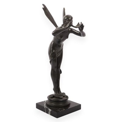 La Marguerite Art Nouveau Style Patinated Bronze Fairy Sculpture