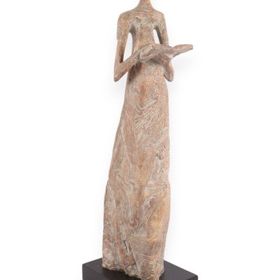 Large Modernist Stylized Female Figure with Book Sculpture