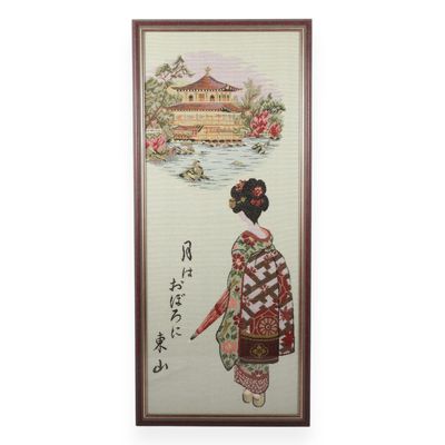 Japanese Woven Textile Picture of Maiko and Kinkaku-ji Kyoto